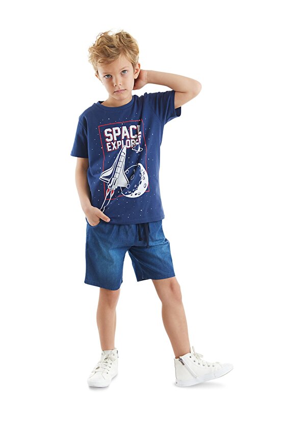 Space Erkek Çocuk T-shirt Denim Şort Takım