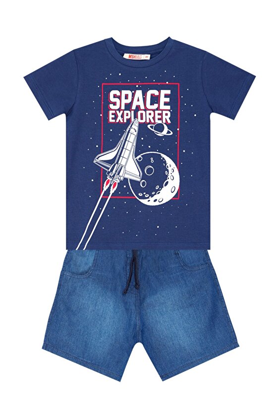 Space Erkek Çocuk T-shirt Denim Şort Takım