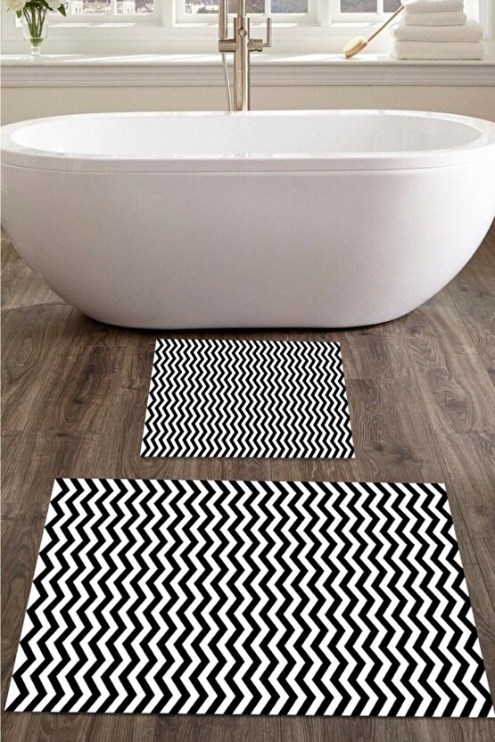 Zebra Desen Zigzag Banyo Paspas 2li