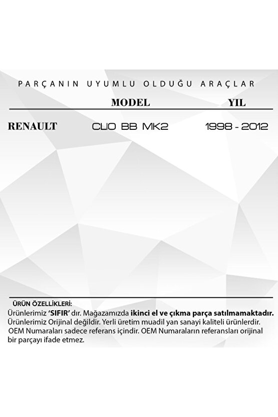 Renault Clio 2 Için Ön Kapı Içten Açma Teli