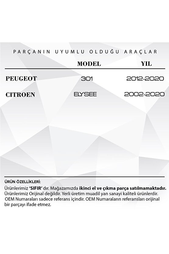 Citroen Elysee Peugeot 301 Için Cam Düğme Kapağı