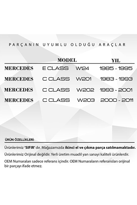 Mercedes W124, W201, W202, W203 Uyumlu Sunroof Conta Fitil