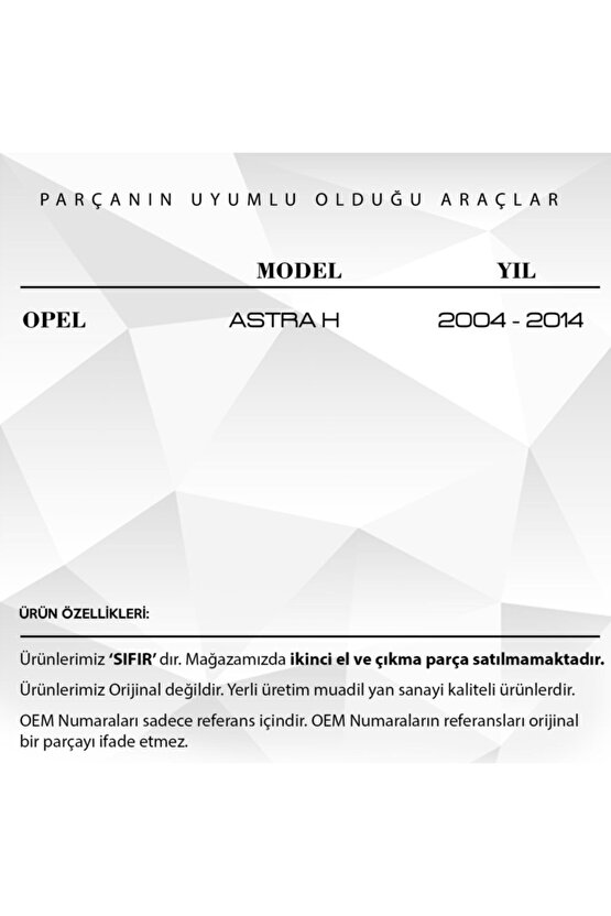 Opel Astra H Için Davlumbaz Far Kapağı