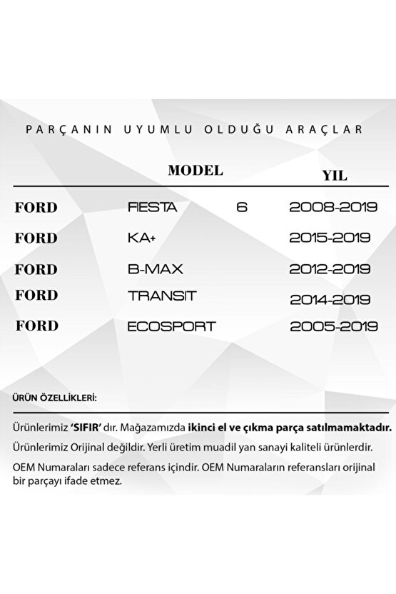 Ford Fiesta, Uyumlu Ka+,b-max,transit,ecosport Için Pedal Lastiği