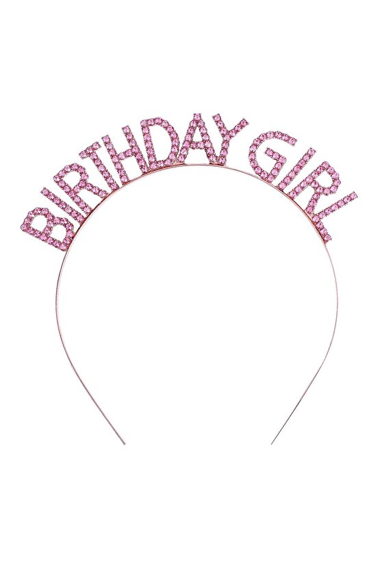 Samur Parti Parti Aksesuar & Kostüm Pembe Renk Kristal Taşlı Parlak Birthday Girl Yazılı Taç 16x17 C