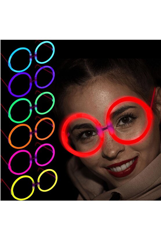 Himarry Glow Stick Yuvarlak Gözlük - Glow Partisi Gözlükleri - Glow Stick Gözlük 12 Adet