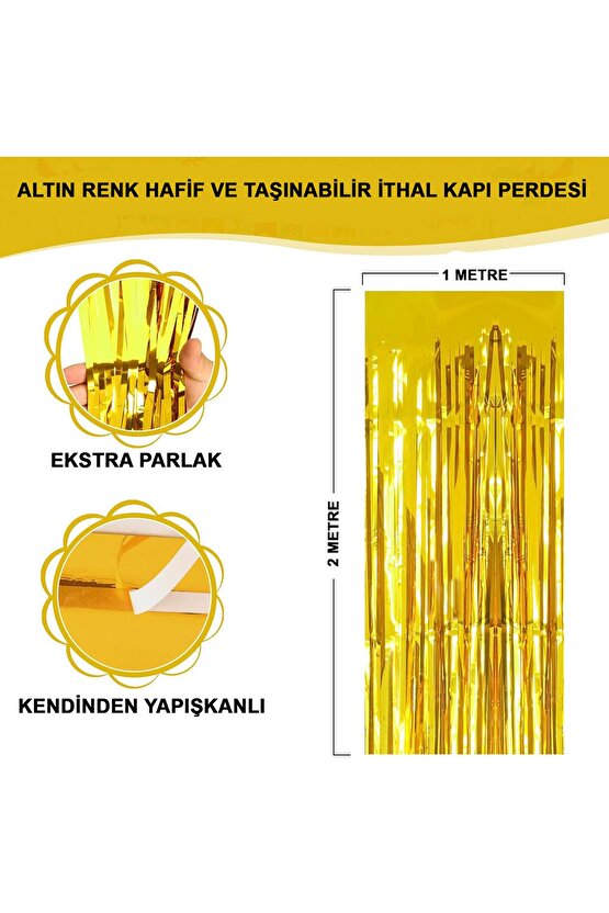 Himarry Altın Gold Renk Ekstra Metalize Parlak Saçaklı Arka Fon Perde İthal A Kalite 1x2 Metre