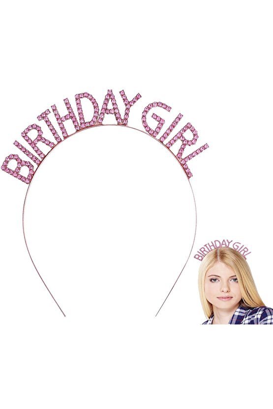 Samur Parti Parti Aksesuar & Kostüm Pembe Renk Kristal Taşlı Parlak Birthday Girl Yazılı Taç 16x17 C