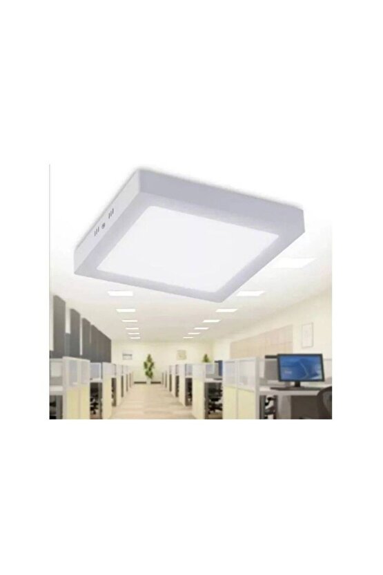 18 Watt Kare BEYAZ Metal Kasa 3200 Kelvin Ultra Kaliteli Sıva Üstü Led Tavan Armatürü, Led Panel