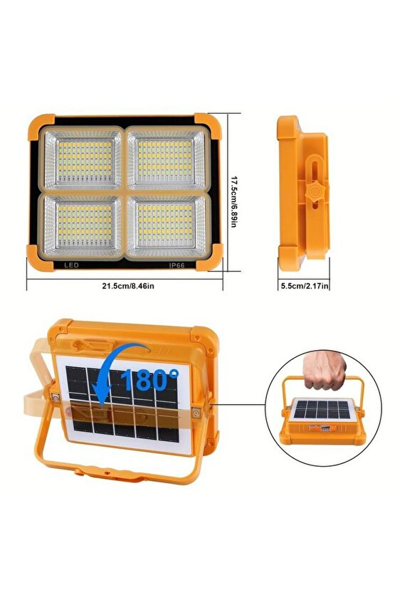 Güneş Enerjili, Telefon Şarz Eder, 200 Watt Çoban, Çiftçi, Bekçi Feneri 4 Farklı Işık Modlu, SOS Mod