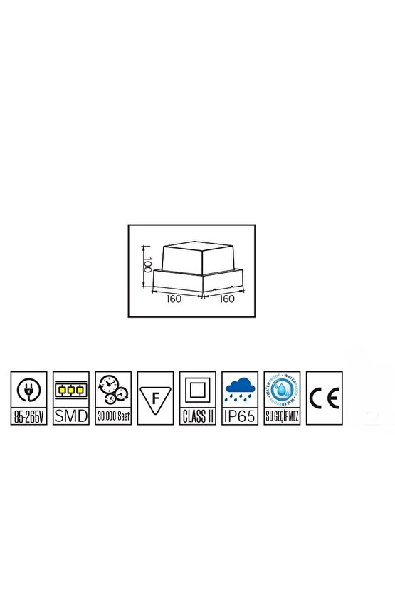 4200 Kelvin, 900 Lümen, 12 Wat Led Aplik, Bahçe, Balkon, Banyo, Salon, İç ve Dış Mekan Led Armatür