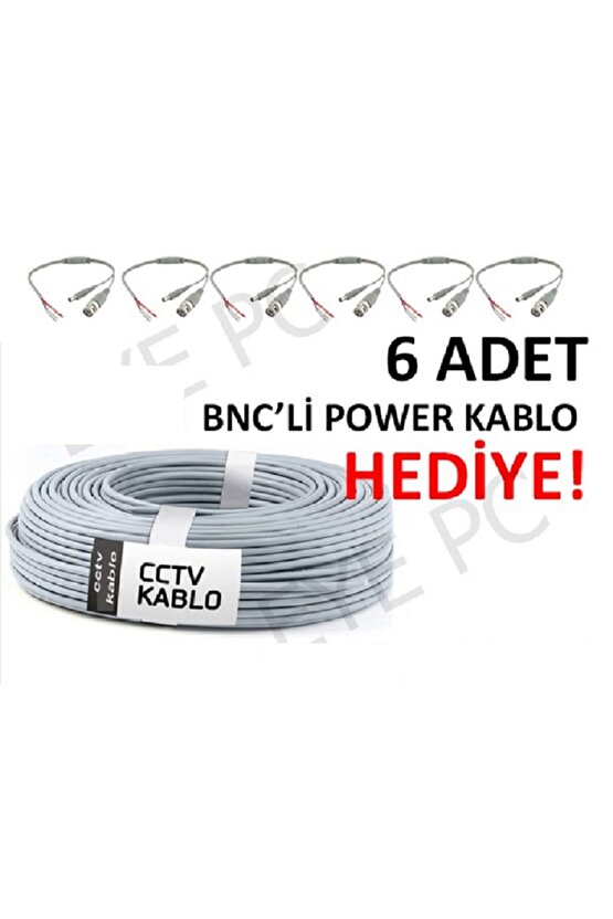 100 Mt Cctv Ahd Analog Sistem Için Kamera Kablosu 6 Adet Bnc Power Kablo