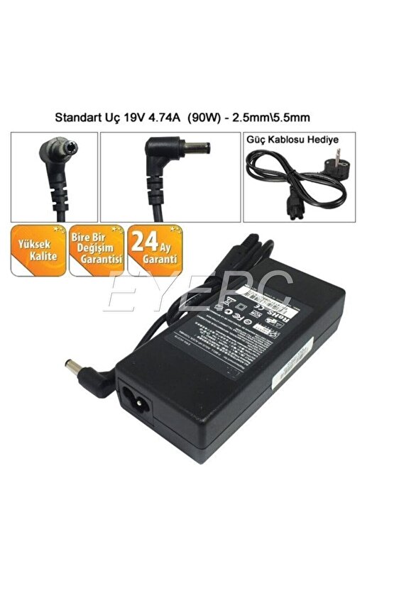 STANDART 5*2.5 mm -Asus Toshıba Casper Laptop Adaptör Şarz Şarj Cihazı Aleti 19 V