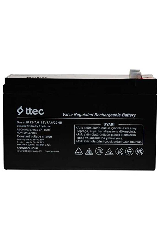 Ttec 12v 7ah- Bakımsız Kuru Akü 042024 Üretim 12 Volt 7 Amper Akü