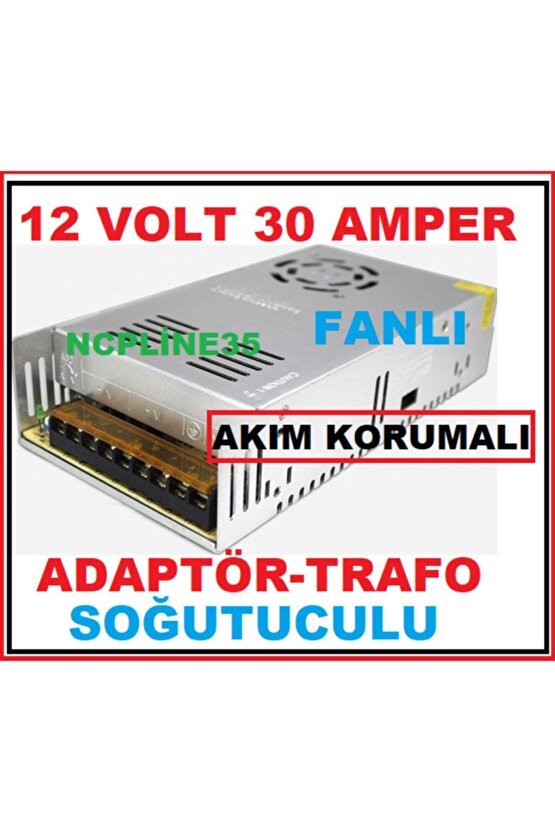 12 Volt 30 Amper Metal Sac Kasa Akım Korumalı Fanlı Adaptör