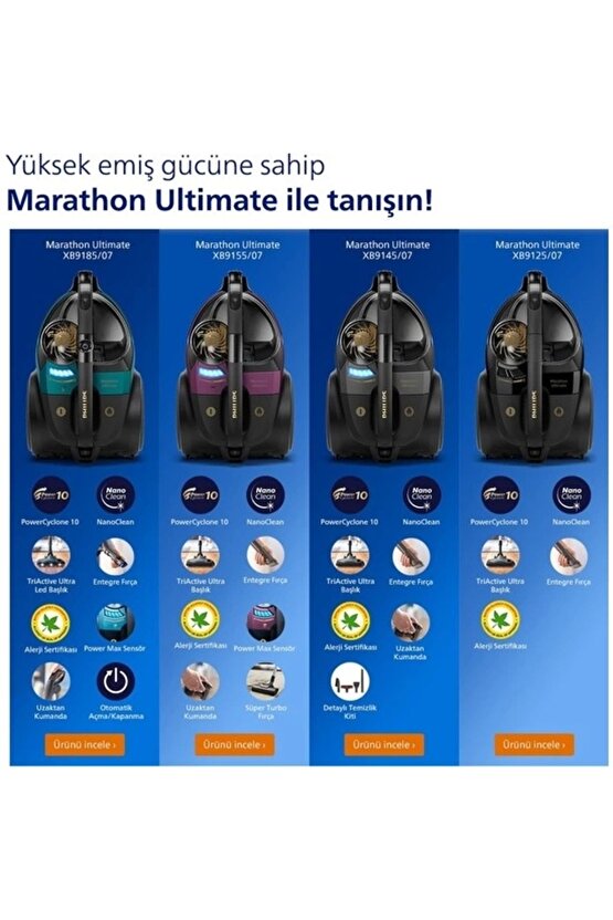 Marathon Ultimate Toz Torbasız Süpürge, PowerCyclone10, Allergy H13 Filtre,  XB912507