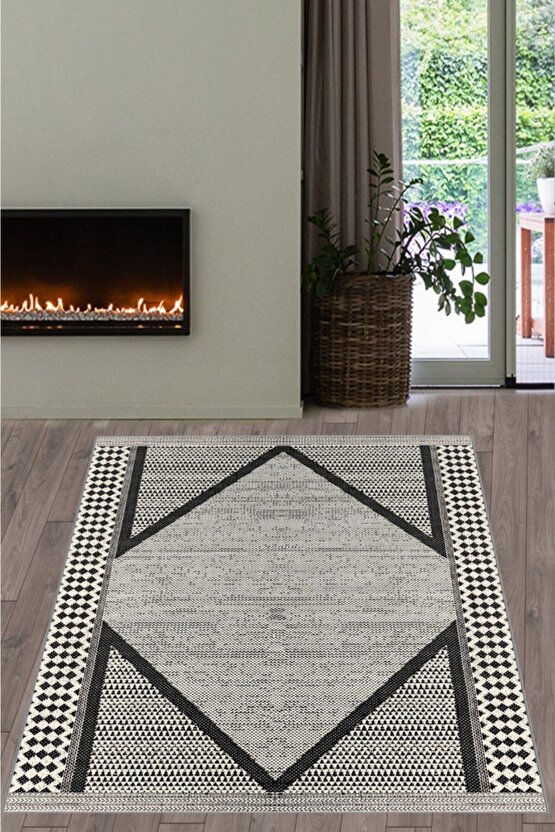 Dijital Baskı Yıkanabilir Kaymaz Taban Gri Modern Kilim Ve Yolluk Halı