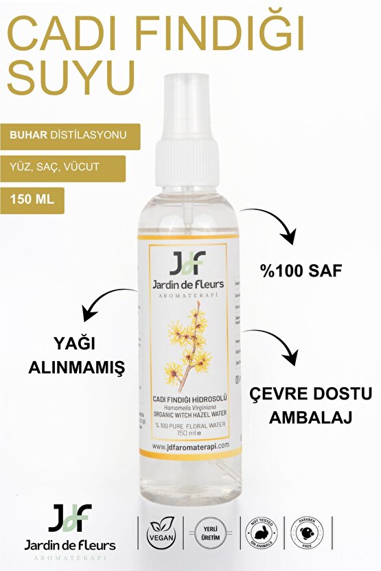 Cadı Fındığı Suyu 150 ml %100 Saf Aromaterapi Hidrosolü, Hassas Ciltler İçin, Gözenek Bakımı