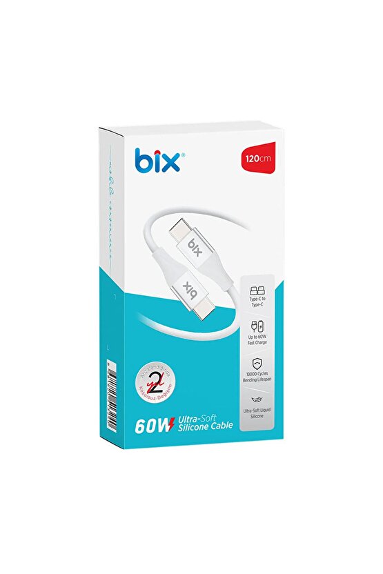 Bxsc1cc 60w Type-c To Type-c Silikon Şarj Ve Data Kablosu 1.2 Metre,beyaz