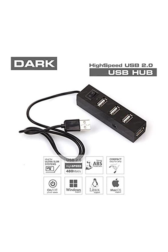 Dk Ac Usb241 4 Port Açmakapama Butonlu Usb2,0 Hub