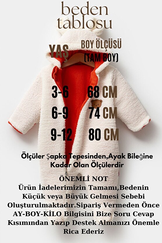 Welsoft Peluş Kuzu Fermuarlı Kışlık Unisex Kız Erkek Bebek Uyku Tulumu Bebek Tulumu Çocuk Tulumu