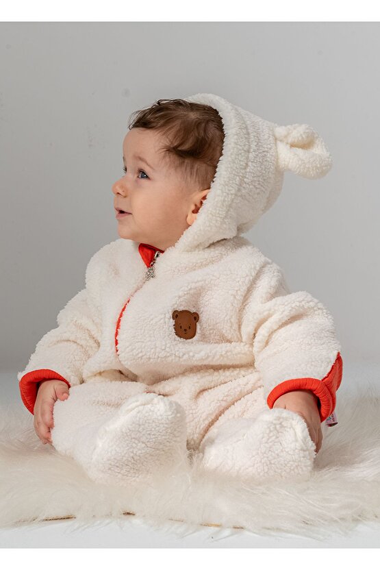 Welsoft Peluş Kuzu Fermuarlı Kışlık Unisex Kız Erkek Bebek Uyku Tulumu Bebek Tulumu Çocuk Tulumu