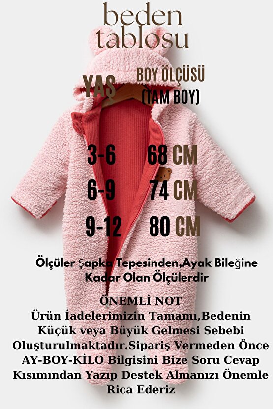 Welsoft Peluş Kuzu Fermuarlı Kışlık Unisex Kız Erkek Bebek Uyku Tulumu Bebek Tulumu Çocuk Tulumu