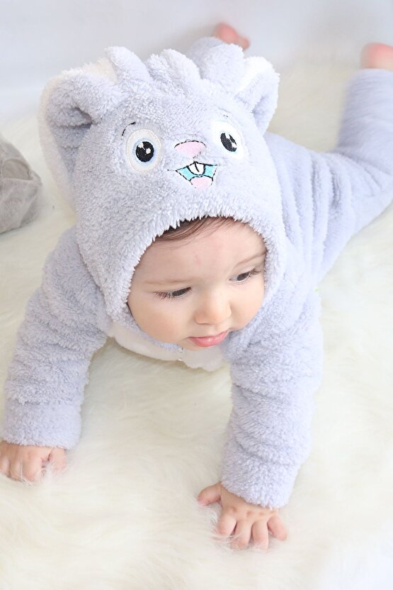 Welsoft Peluş Fermuarlı Kışlık Unisex Kız Erkek Bebek Uyku Tulumu Bebek Tulumu Çocuk Tulumu Kostümü