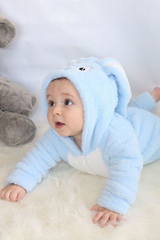 Welsoft Peluş Fermuarlı Kışlık Unisex Kız Erkek Bebek Uyku Tulumu Bebek Tulumu Çocuk Tulumu Kostümü