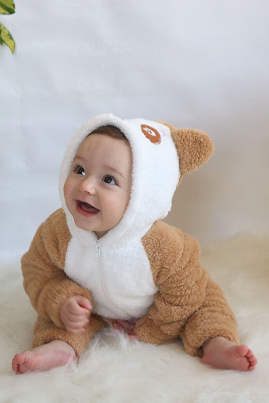 Welsoft Peluş Fermuarlı Kışlık Unisex Kız Erkek Bebek Uyku Tulumu Bebek Tulumu Çocuk Tulumu Kostümü