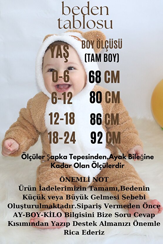 Welsoft Peluş Fermuarlı Kışlık Unisex Kız Erkek Bebek Uyku Tulumu Bebek Tulumu Çocuk Tulumu Kostümü