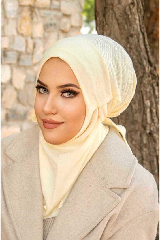 Krem Kışlık Spor Bone Hijab