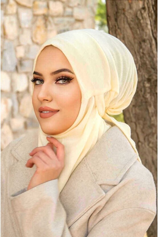 Krem Kışlık Spor Bone Hijab