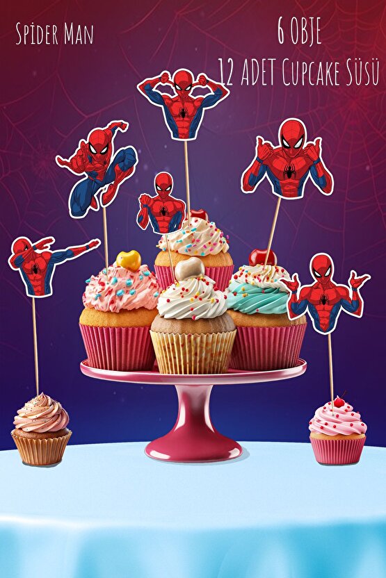 Spiderman Temalı 12’li Cupcake Ve Pasta Süsü