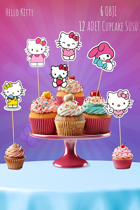 Hello Kity  Temalı 12’li Cupcake Ve Pasta Süsü