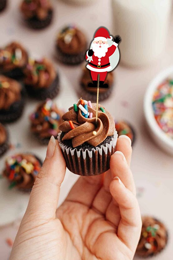 Yılbaşı Temalı Yeni Yıl Kürdan Süsleri Cupcake Süsleri Lüks Büyük Boy 12li Paket