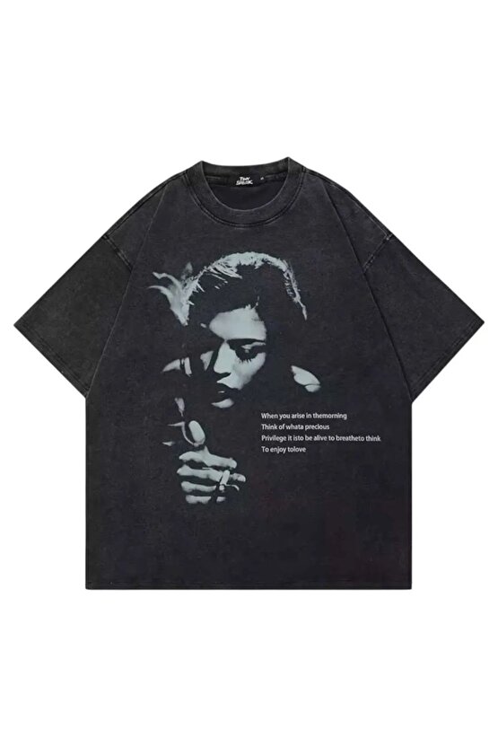 Unisex Smoking Woman Yıkamalı Oversize Vintage Tshirt