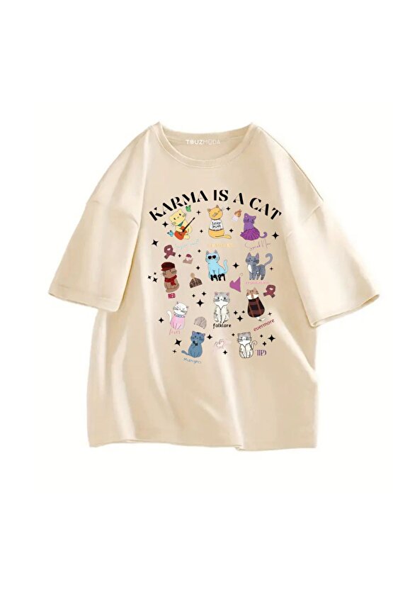 Karma is Cat Baskılı Unisex Oversize  T-Shirt