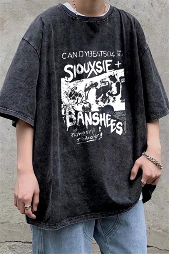 Eysa Yıkamalı Siouxsie Banshees Oversize Eskitme T-shirt