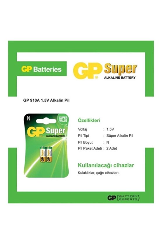 Gp910a Süper Alkalin Lr1n910a Boy Yarım Kalem Pil, 1.5 Volt, 2li Kart