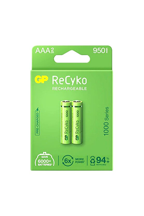 Gp Recyko 950 Mah R03 Aaa Şarjlı 2li Pil Gp100aaahce-2eb2 (GPRHC103E000)