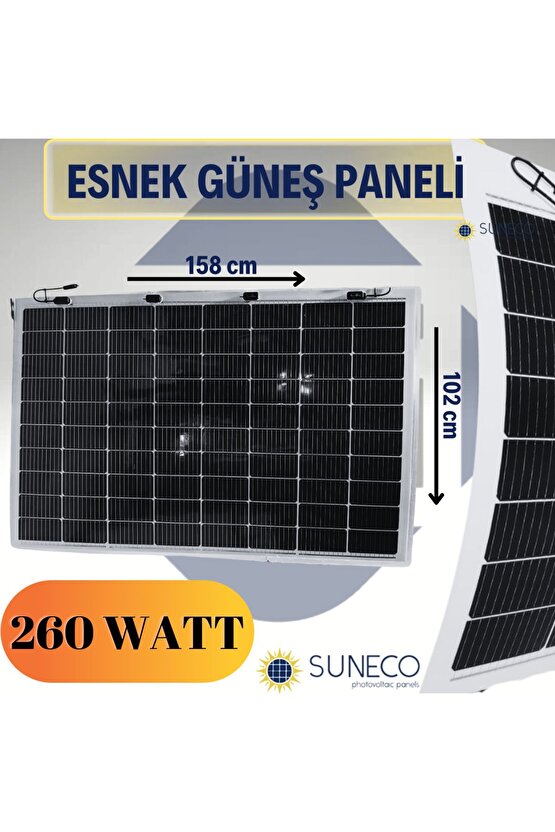 260 Watt Yarı Esnek Güneş Paneli Half Cut Monokristal Solar Güneş Paneli 12volt Karavan 205w