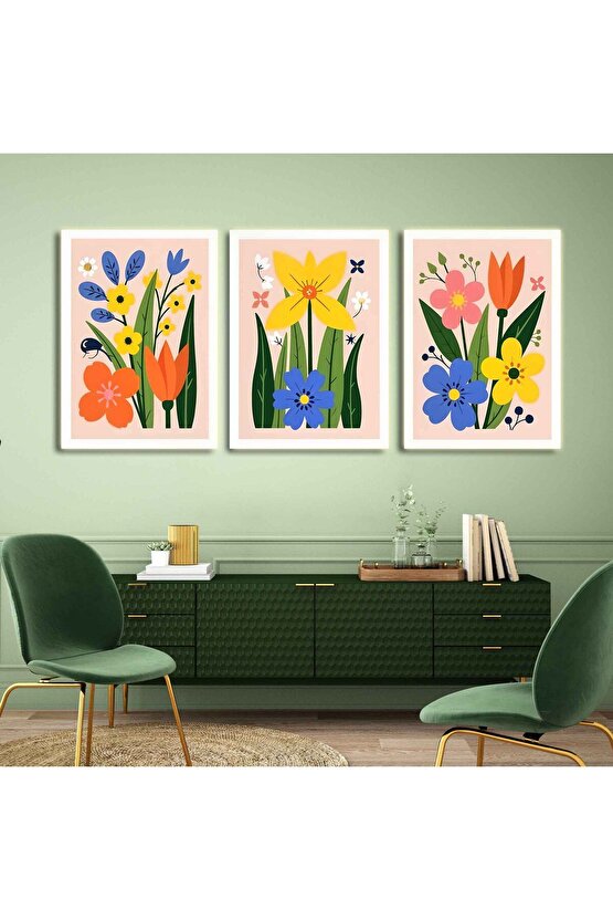 Matisse - Boho - Art Deco - Soyut - Doğa ( 3 lü Çerçevesiz ) Poster - Afiş - Tablo KR2C00715