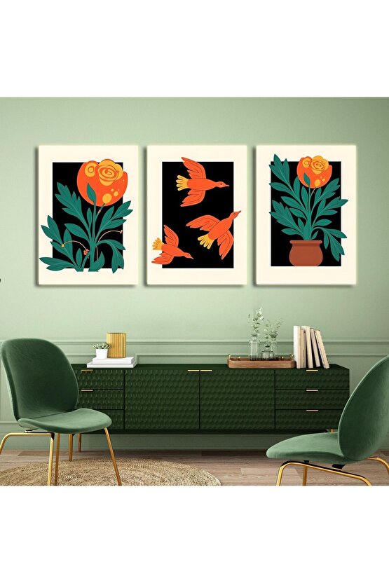 Matisse - Boho - Art Deco - Soyut - Doğa ( 3 lü Çerçevesiz ) Poster - Afiş - Tablo KR2C01260