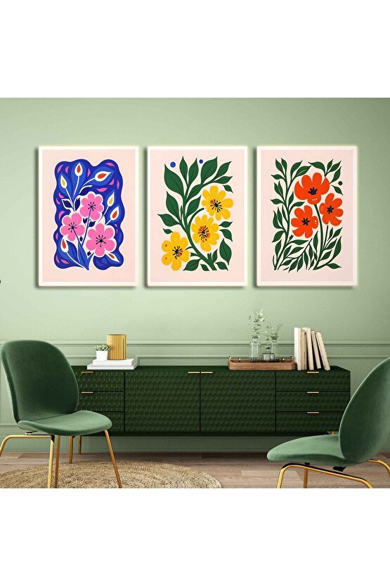 Matisse - Boho - Art Deco - Soyut - Doğa ( 3 lü Çerçevesiz ) Poster - Afiş - Tablo KR2C00709