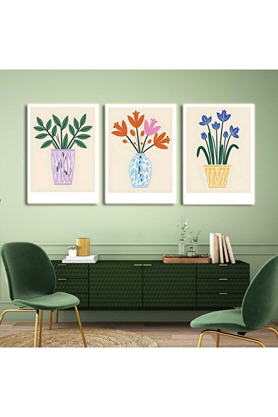 Matisse - Boho - Art Deco - Soyut - Doğa ( 3 lü Çerçevesiz ) Poster - Afiş - Tablo KR2C00284