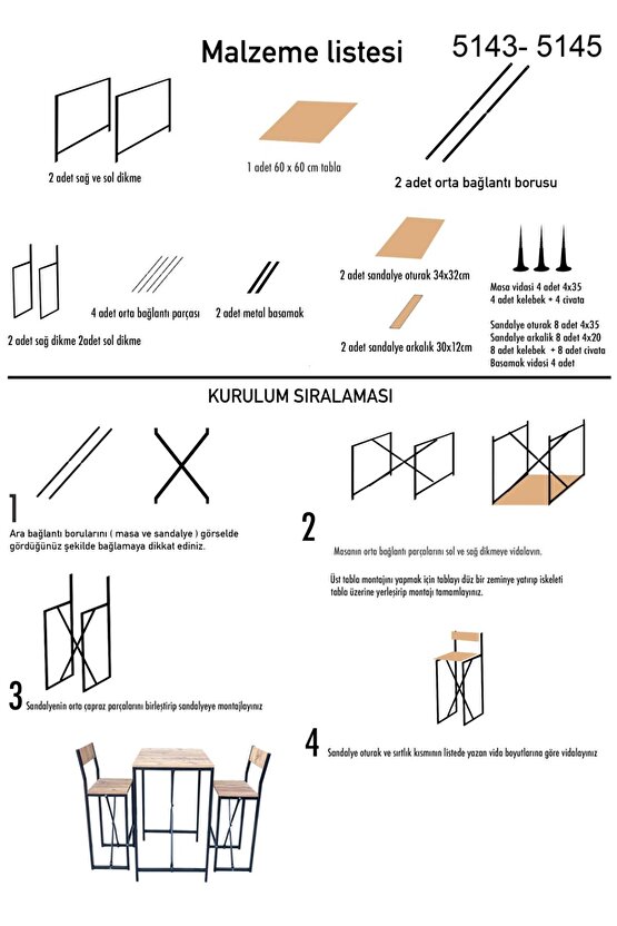 4 Kişilik Bar Masa Sandalye Seti Mutfak Yemek Masası Takımı Çam 1575