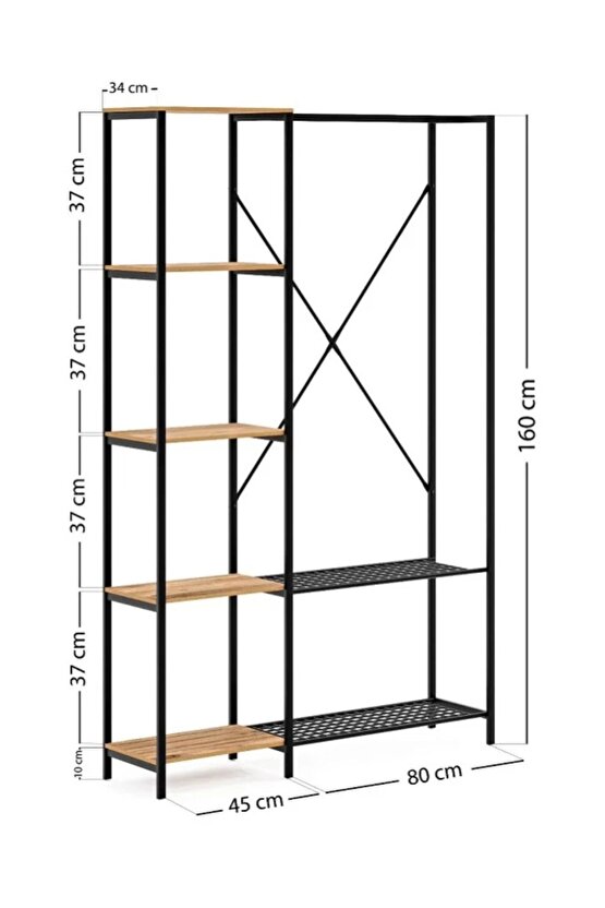 Metal Ayaklı Mdf Raflı Askı Elbise Askısı Çok Amaçlı Dolap Gardrop