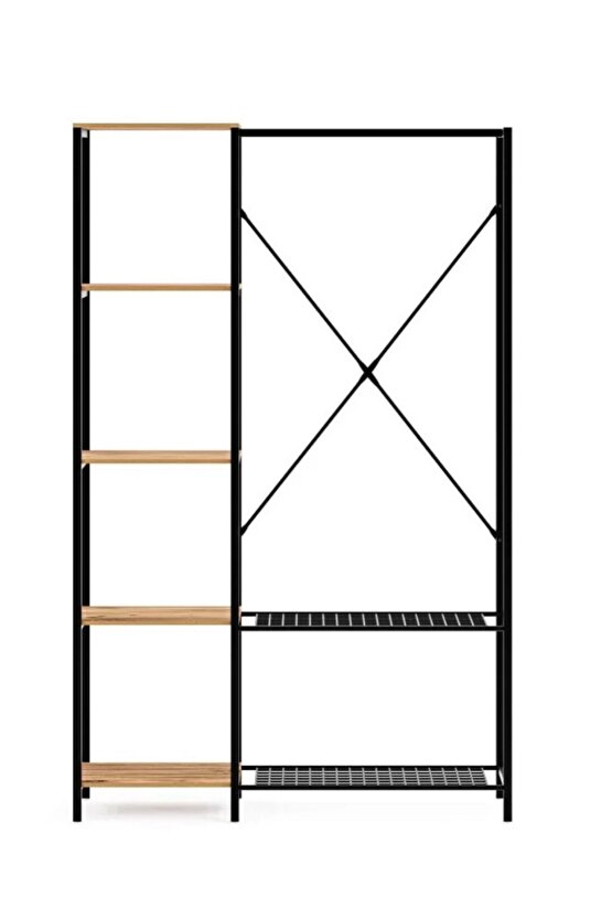 Metal Ayaklı Mdf Raflı Askı Elbise Askısı Çok Amaçlı Dolap Gardrop