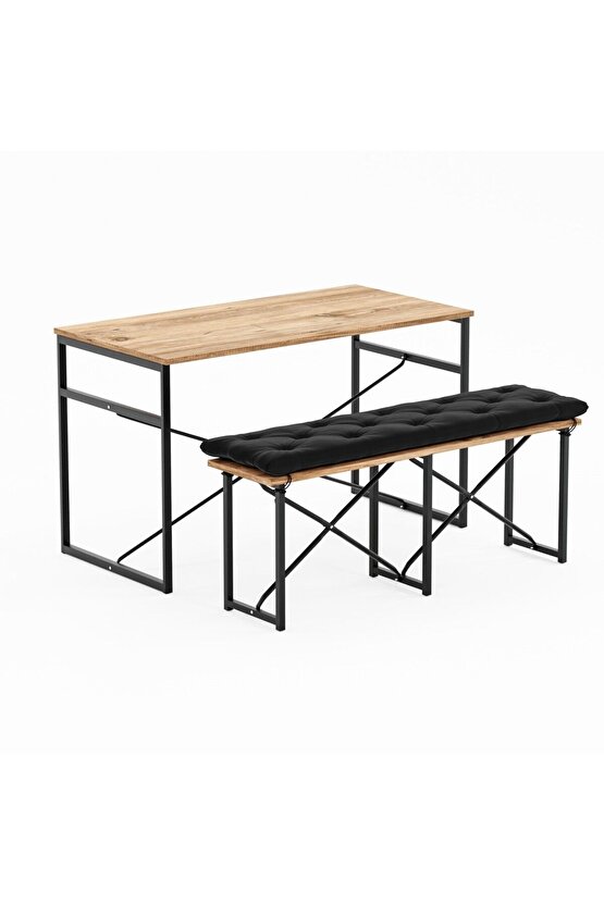 Masa Takımı Bench Bank Minderli Masa Seti 120x60 Mutfak ve Yemek Masası Çam 1562